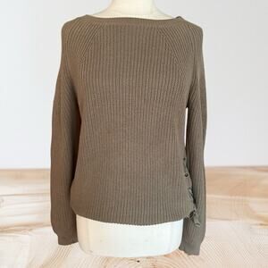 Sundance Chunky Ribbed Knit Sweater Sz S Oversized Side Lace Up Detail Lagenlook